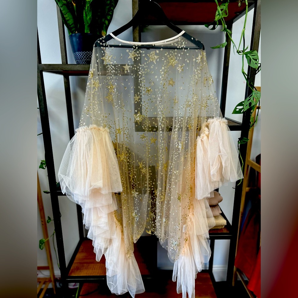 Sheer blush Cape with Gold glittere detail